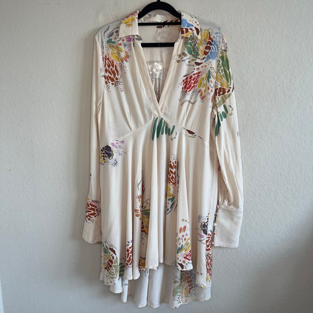 Free People Field Of Butterflies Tunic in Ivory Hi-Low Swing Style - Size S - Picture 4 of 7
